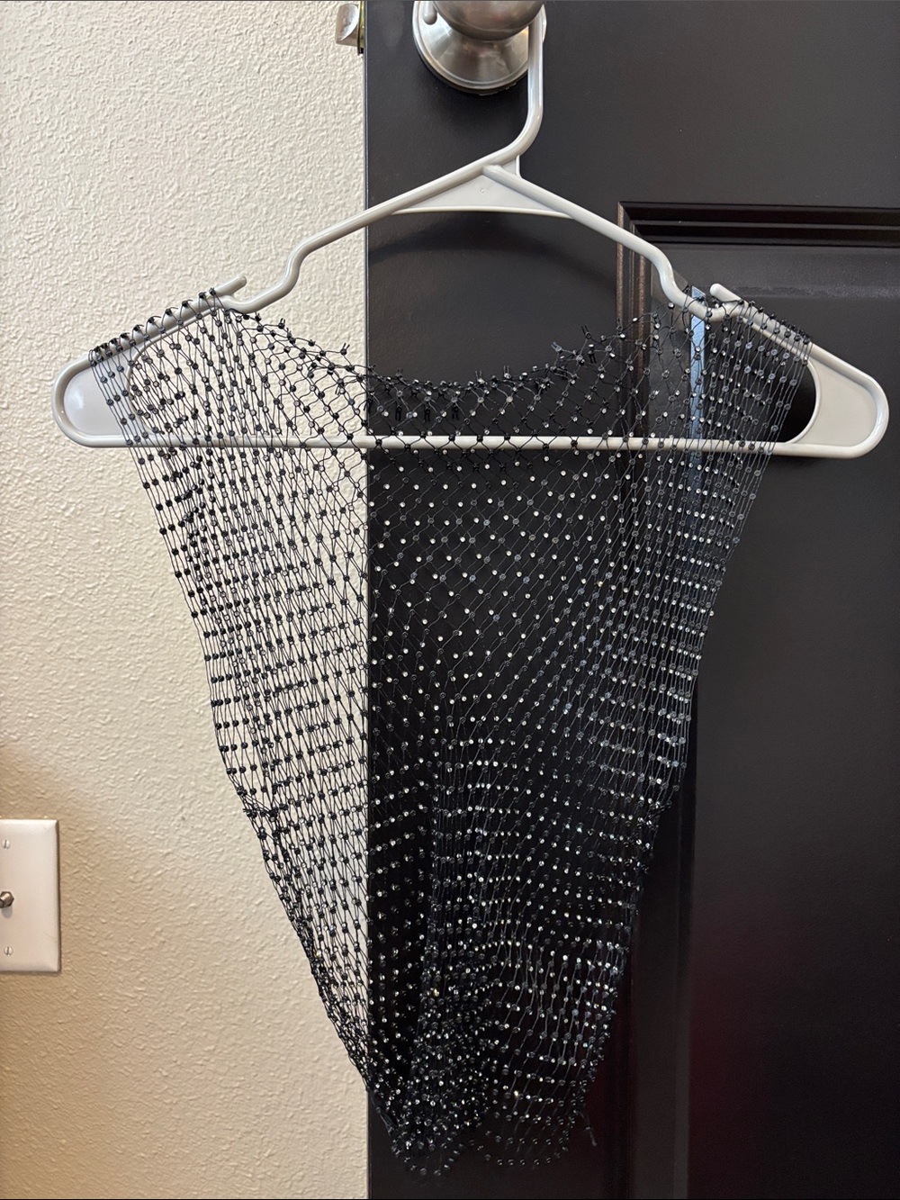 Stretchy Black Beaded Mesh Top
